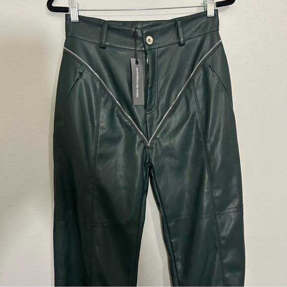 NWT Maniere De Voir Vegan Leather High Waisted Pants Forest Green Size 8 - Picture 5 of 11